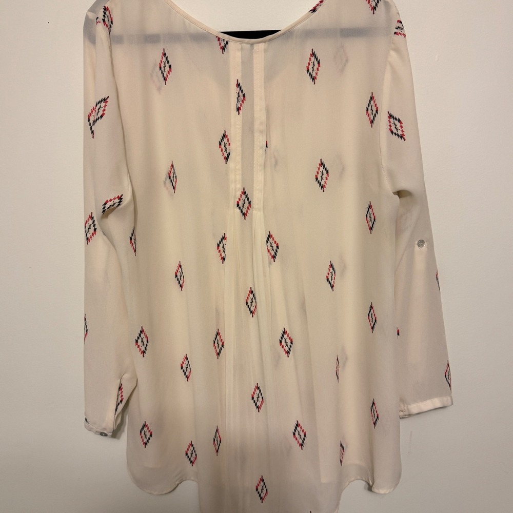 Black Rainn Cream Diamond Print Long Sleeve Blouse Top Womens 1X - Picture 8 of 11